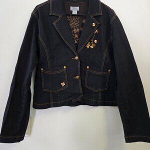 Vintage Shore Embroidered Black Denim Jacket Size L